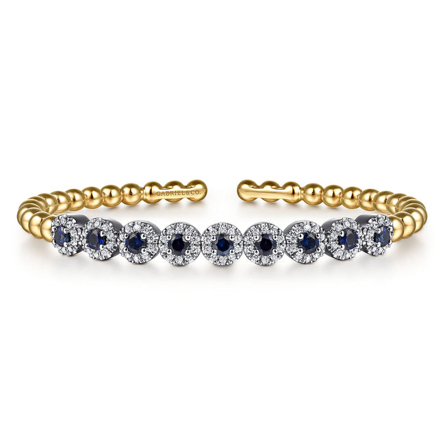 14K White & Yellow Gold Bujukan Diamond and Sapphire Split Bangle Bracelet