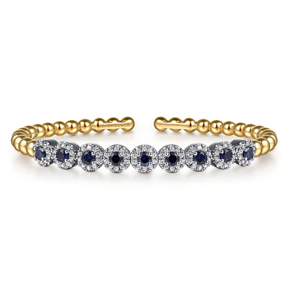 14K White & Yellow Gold Bujukan Diamond and Sapphire Split Bangle Bracelet