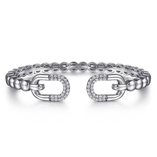925 Sterling Silver Bujukan and White Sapphire Open Bangle Bracelet