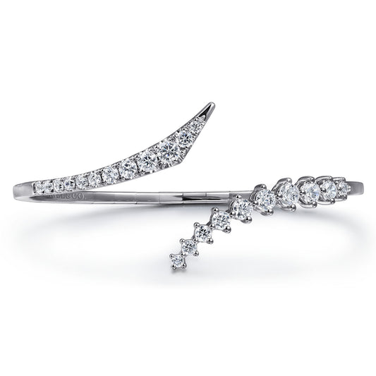 14K White Gold Graduating Diamond Bypass Bangle Bracelet