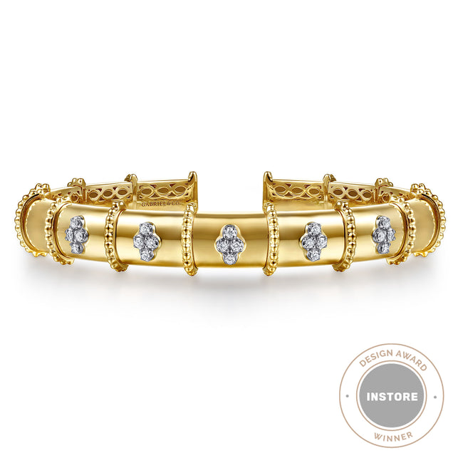 14K White & Yellow Gold Bujukan and Diamond Split Bangle Bracelet