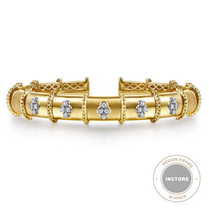 14K White & Yellow Gold Bujukan and Diamond Split Bangle Bracelet