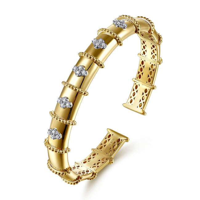 14K White & Yellow Gold Bujukan and Diamond Split Bangle Bracelet