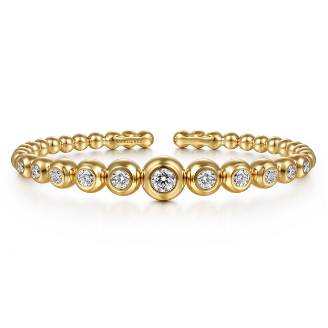 14K Yellow Gold Bujukan and Graduating Diamond Split Bangle Bracelet