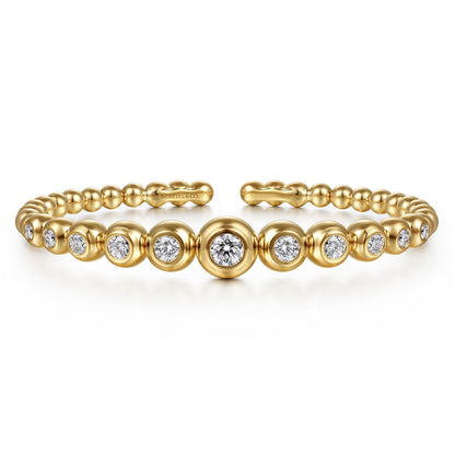 14K Yellow Gold Bujukan and Graduating Diamond Split Bangle Bracelet