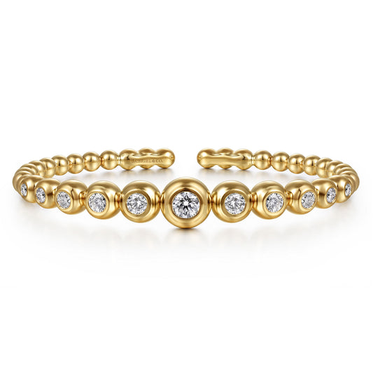 14K Yellow Gold Bujukan and Graduating Diamond Split Bangle Bracelet