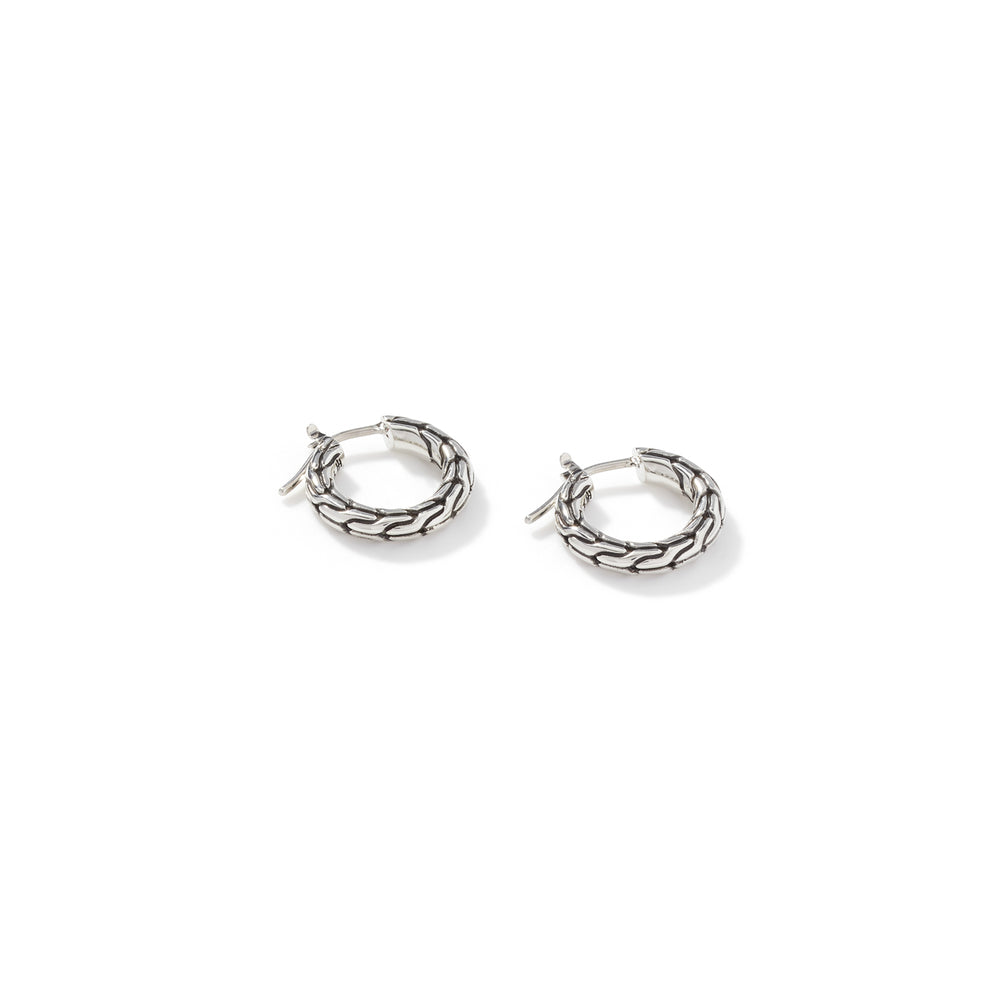 Carved Chain Hoop Earring, Silver, 16MM