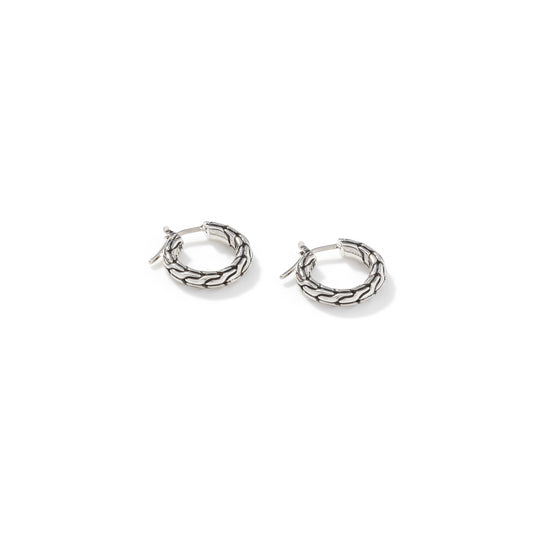 Carved Chain Hoop Earring, Silver, 16MM