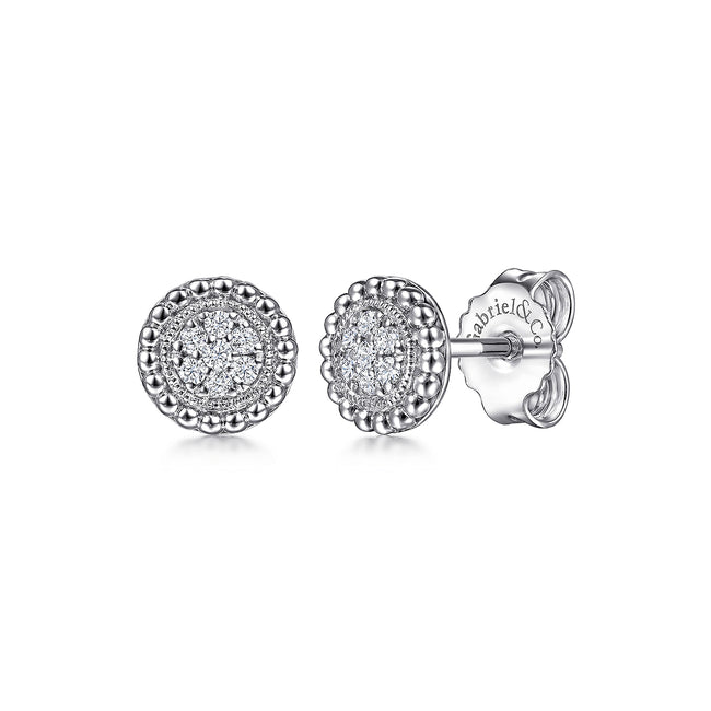 Sterling Silver Diamond Pavé Center and Bujukan Frame Stud Earrings