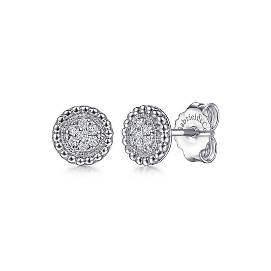 Sterling Silver Diamond Pavé Center and Bujukan Frame Stud Earrings