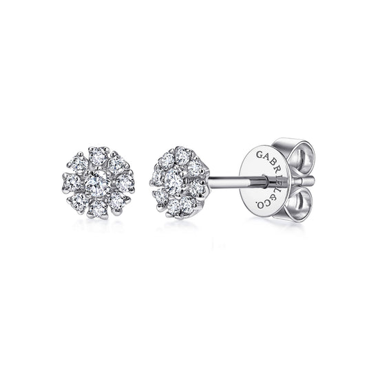 14K White Gold Floral Diamond Stud Earrings