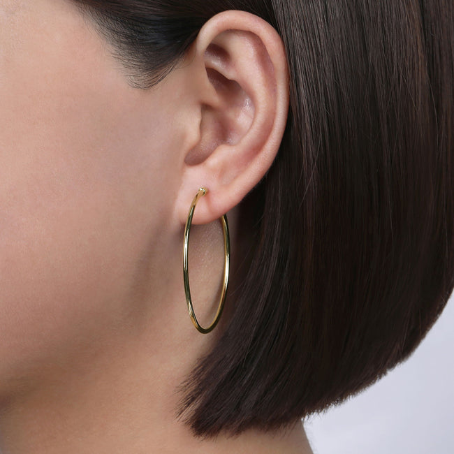 14K Yellow Gold 40mm Round Classic Hoop Earrings