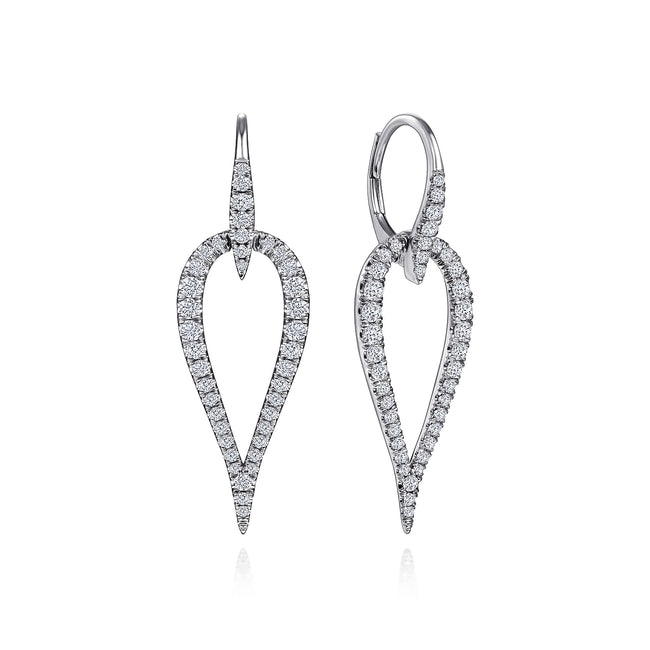 14K White Gold Open Diamond Teardrop Leverback Earrings