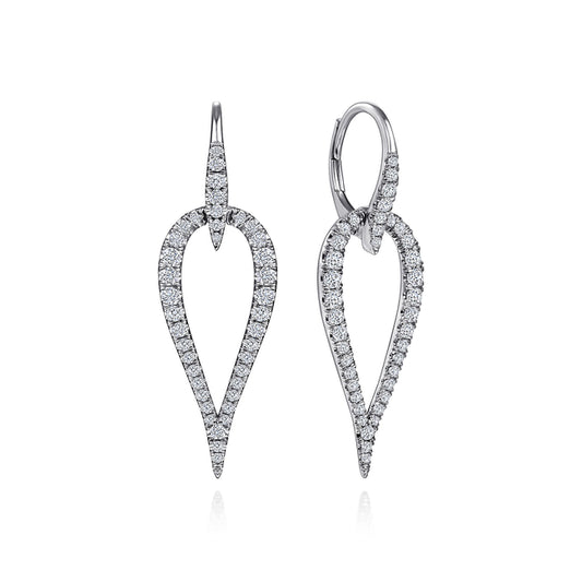14K White Gold Open Diamond Teardrop Leverback Earrings