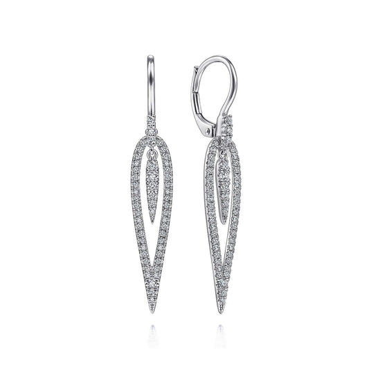 14K White Gold Diamond Teardrop Earrings with Center Drops