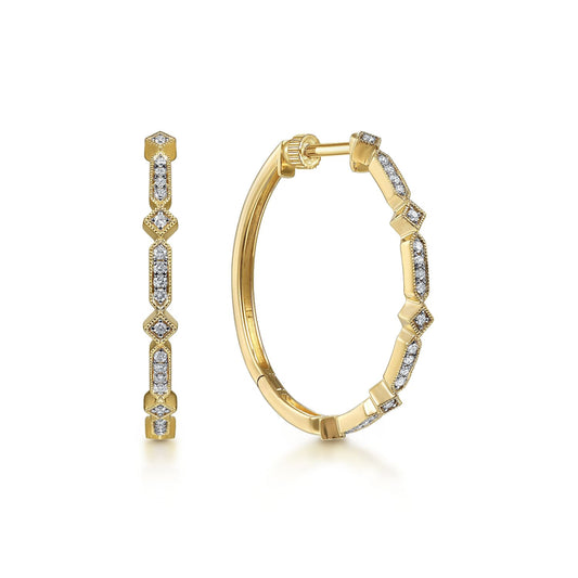 14K Yellow Gold 30mm Diamond Classic Hoop Earrings