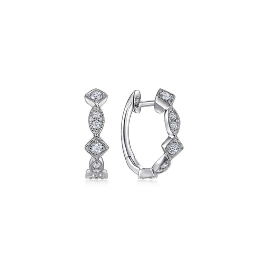 14K White Gold Geometric Diamond Huggie Earrings