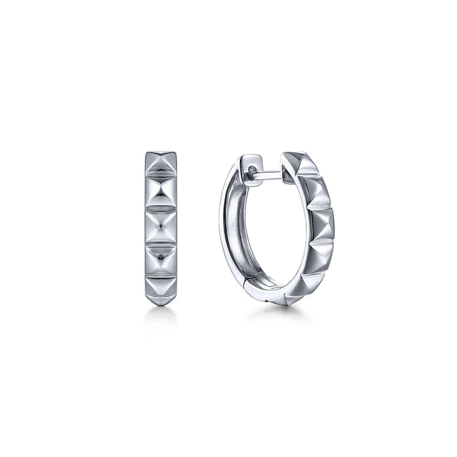 925 Sterling Silver Pyramid Huggie Earrings