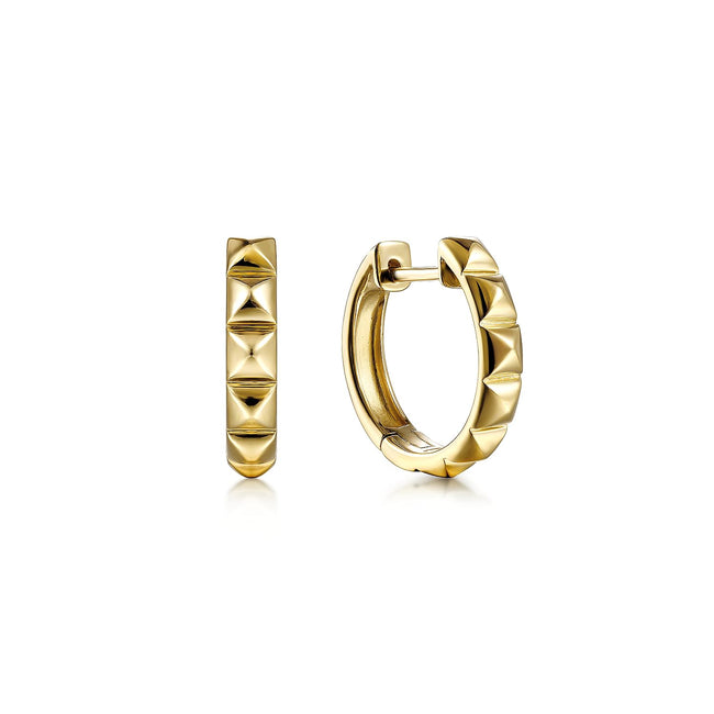 14K Yellow Gold 15mm Grommet Pattern Huggie Earrings