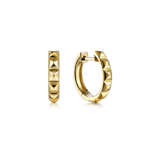 14K Yellow Gold 15mm Grommet Pattern Huggie Earrings