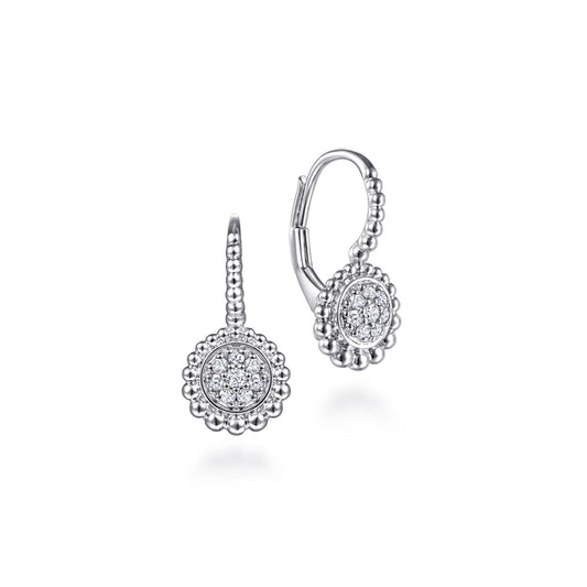 Sterling Silver White Sapphire Pavé Center and Bujukan Frame Leverback Earrings