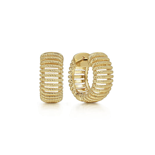 14K Yellow Gold 15 mm Wide Open Pattern Huggies