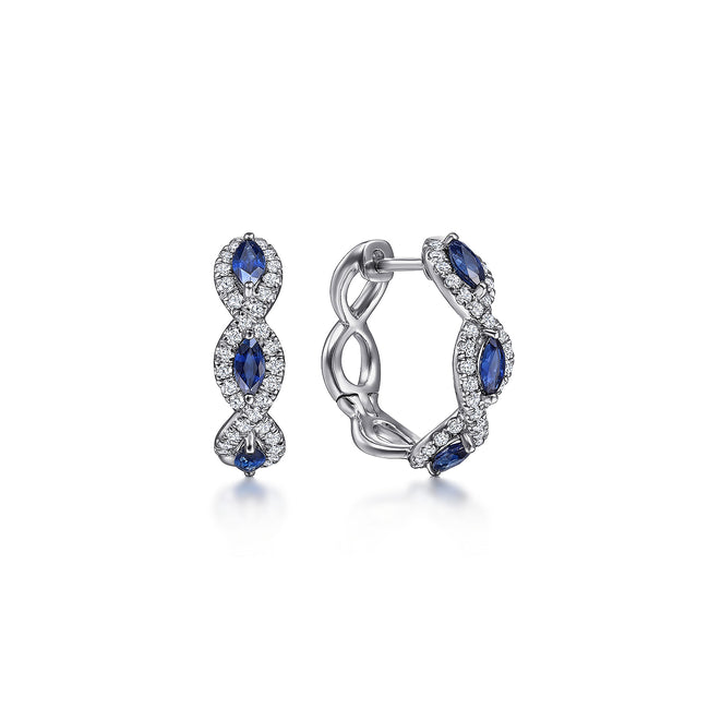 14K White Gold 15mm Diamond and Sapphire Earrings