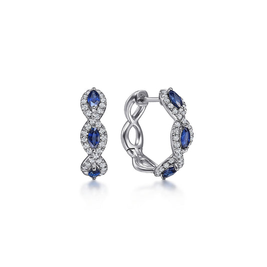 14K White Gold 15mm Diamond and Sapphire Earrings