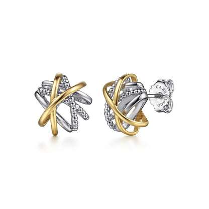 925 Sterling Silver and 14K Yellow Gold Fashion Stud Earrings