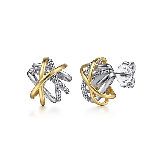 925 Sterling Silver and 14K Yellow Gold Fashion Stud Earrings
