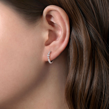 14K White Gold Diamond Huggie Earrings