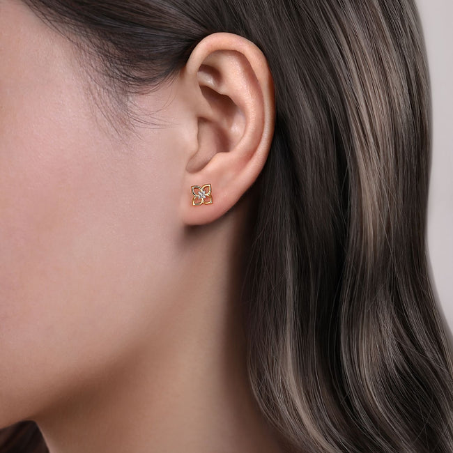 14K Yellow Gold Diamond Stud Earrings