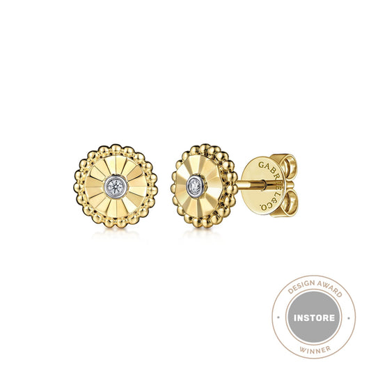 14K White And Yellow Gold Diamond Stud Earrings