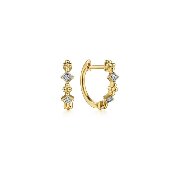 14K Yellow Gold Diamond Huggie Earrings