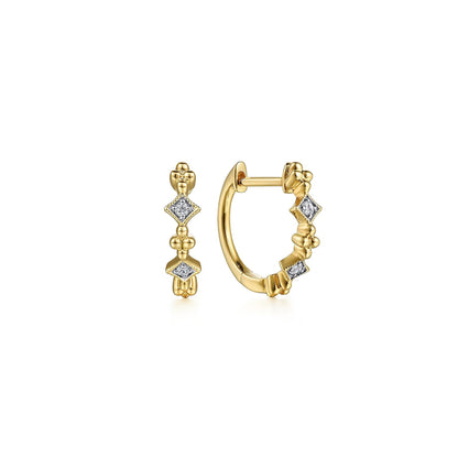 14K Yellow Gold Diamond Huggie Earrings
