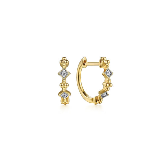 14K Yellow Gold Diamond Huggie Earrings