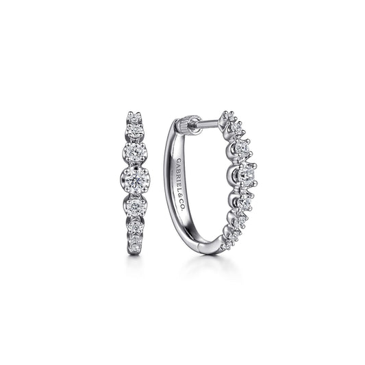 14K White Gold 20mm Buttercup Set Diamond Classic Oval Hoop Earrings