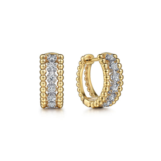 14K White-Yellow Gold Bujukan Huggie Pavé Diamond Earrings