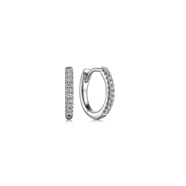 14K White Gold Diamond Huggie In 12mm With U Set