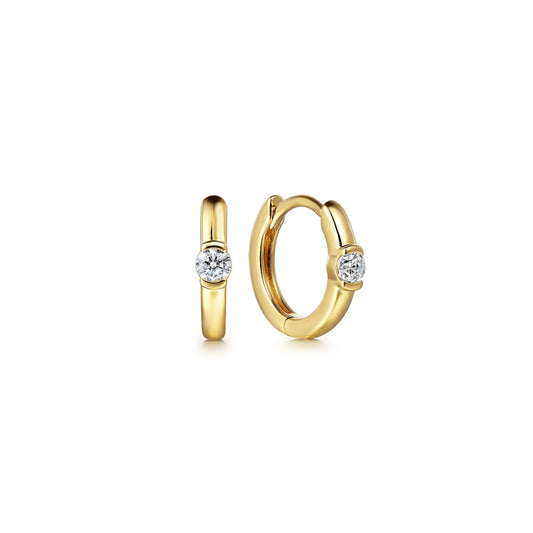 14K Yellow Gold Diamond Huggie W/Channel Setting
