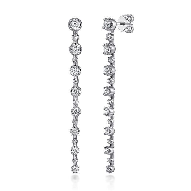 14K White Gold Diamond Bar Earrings
