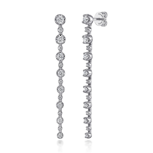 14K White Gold Diamond Bar Earrings