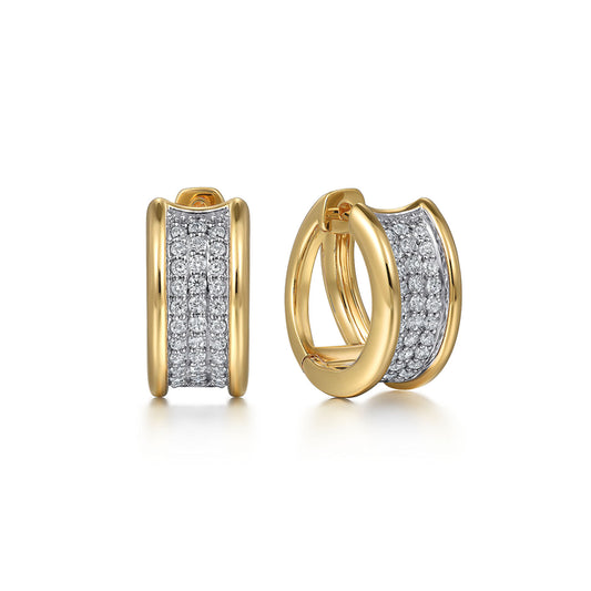 14K White&Yellow Gold Diamond Huggie Earrings