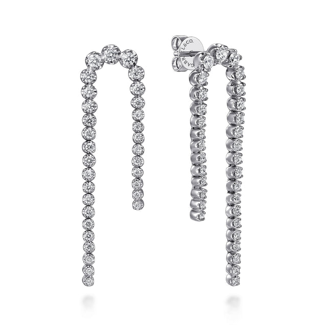 14K White Gold Diamond Stud Drop Earrings