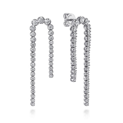 14K White Gold Diamond Stud Drop Earrings