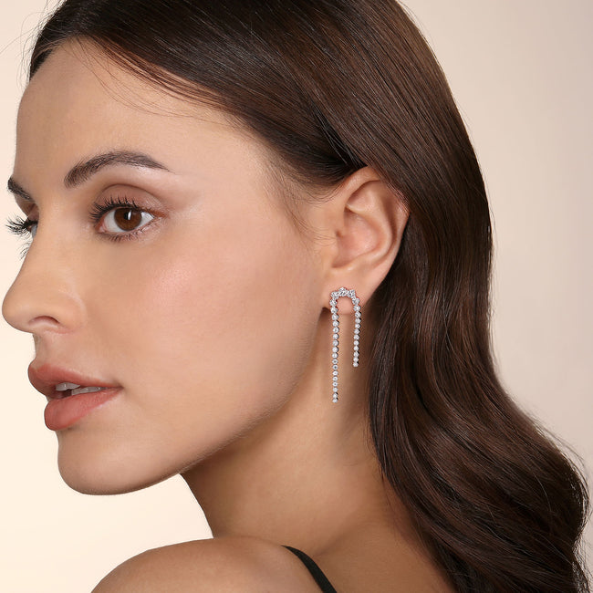 14K White Gold Diamond Stud Drop Earrings