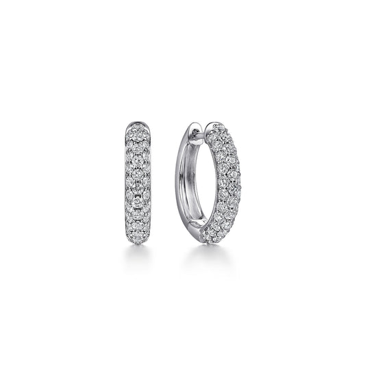 14K White Gold Diamond Pavé Huggie Earrings