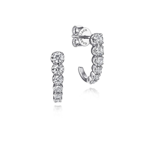 14K White Gold Graduating Diamond J Hoop Earrings