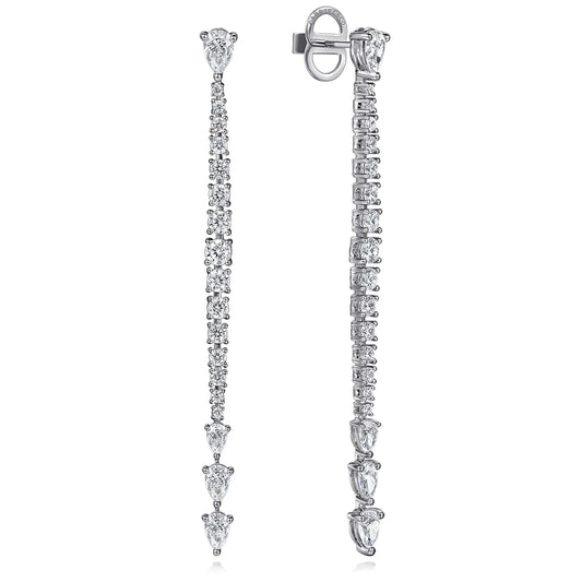 18K White Gold Diamond Stud Drop Earrings