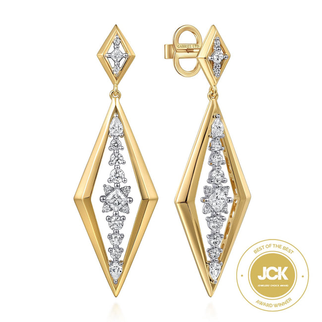 18K White and Yellow Gold Diamond Stud Drop Earrings